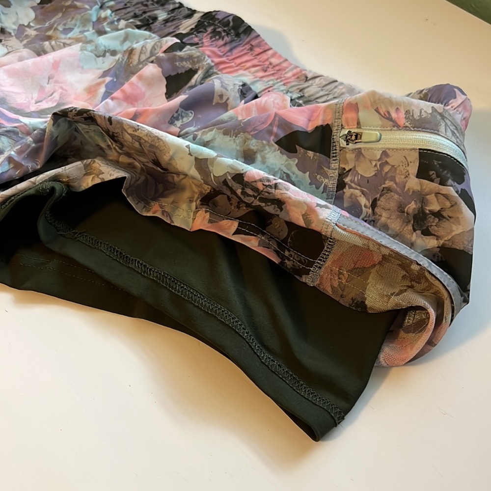 Fabletics Athletic Shorts - Built in Spandex - Floral w Hunter Green Spandex - Picture 2 of 6
